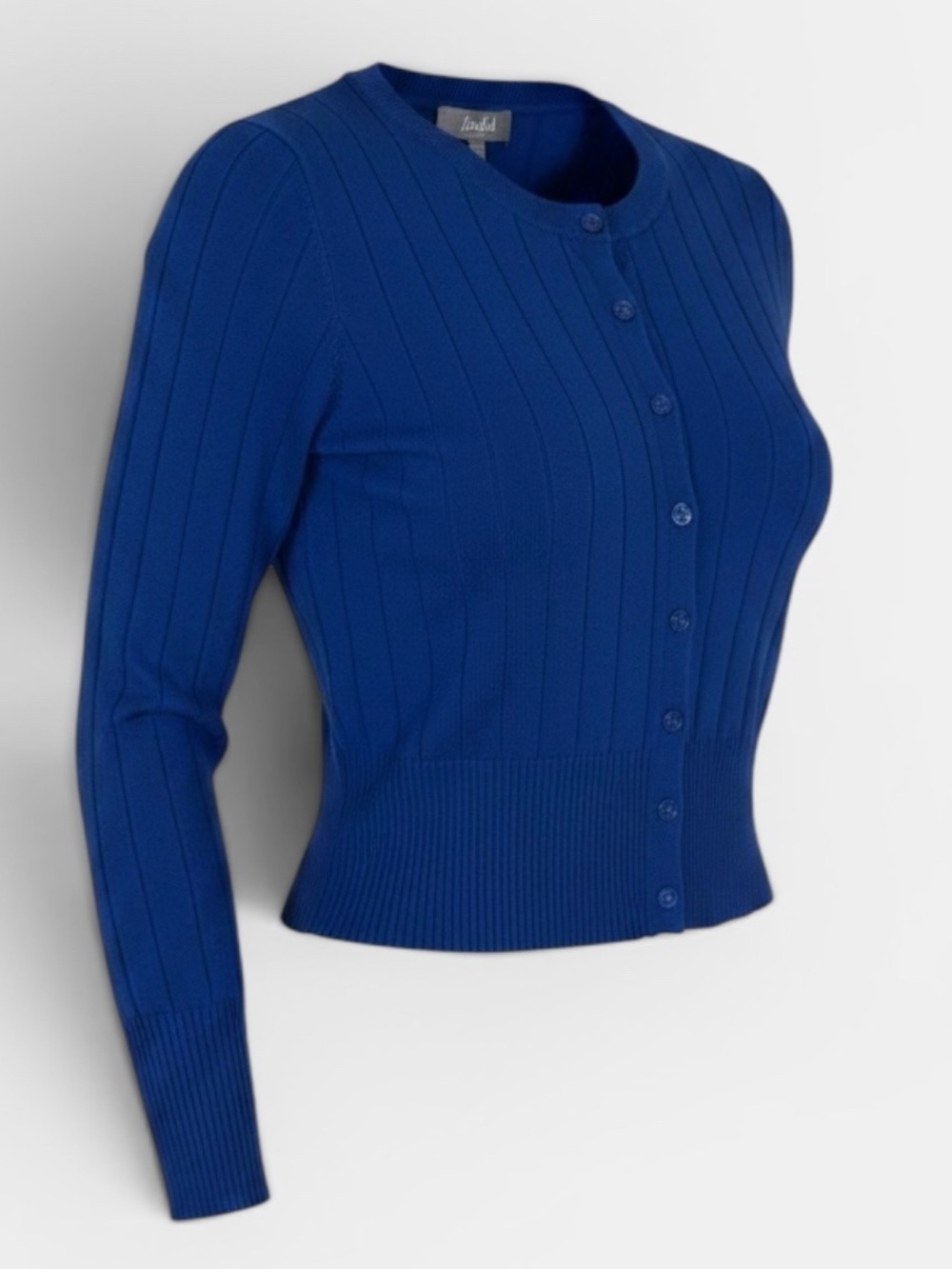 Cobalt Blue Button-Up Ribbed Waist Cardigan